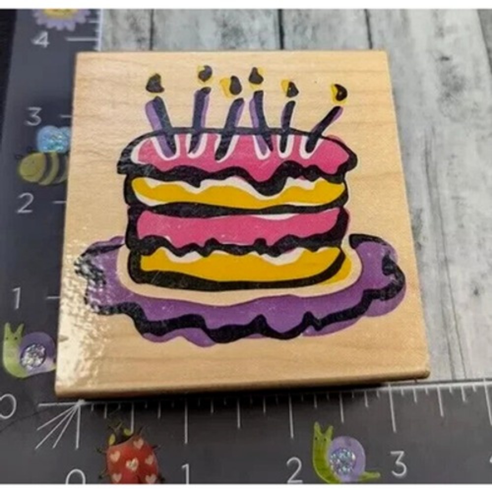 Rubber Stampede Birthday Cake Duet Z908H Rubber Stamp Wood #A101